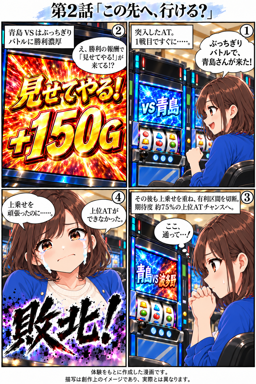 有利区間切断後に青島VS波多野に敗れる4コマ漫画